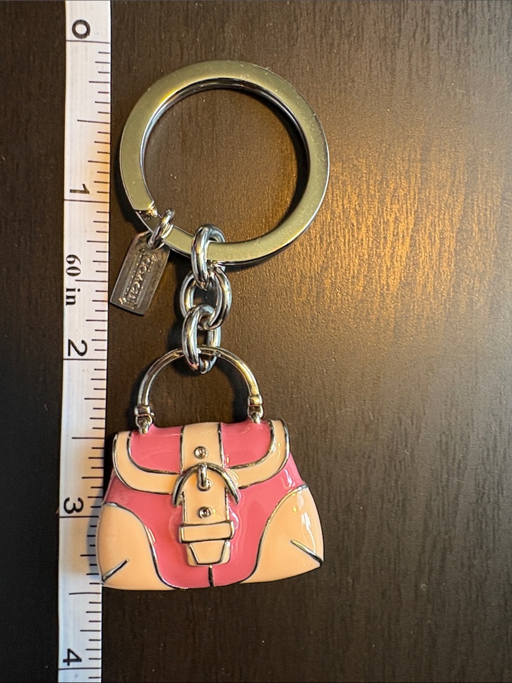 Coach Pink and Peach Enamel Purse Keychain